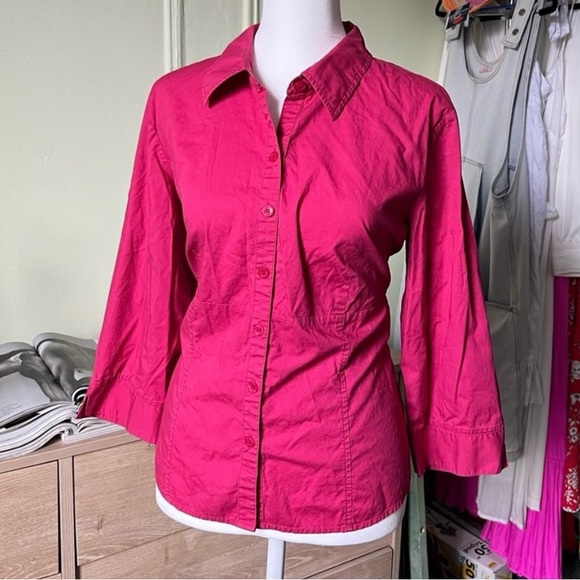 STYLE & CO Maroon Red Pink Petite Stretch Blouse Button Down Cotton Shirt Top 16 - Picture 2 of 15